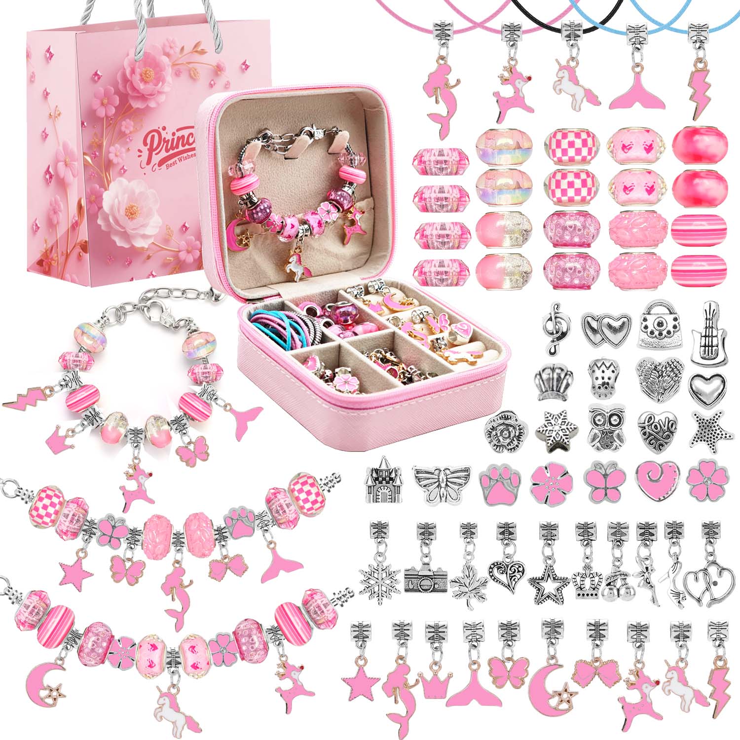 Fine Jewelry & Watches Photos - 68pcs pink beaded jewelry set, charm
