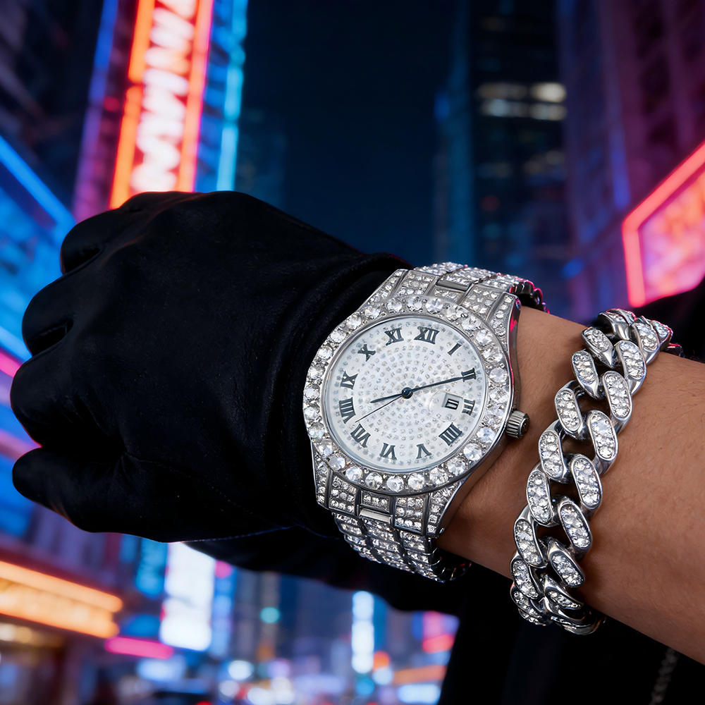 1 Hip-hop Full Diamond Silver  - Jewelry Watches Silver recensione e prezzo