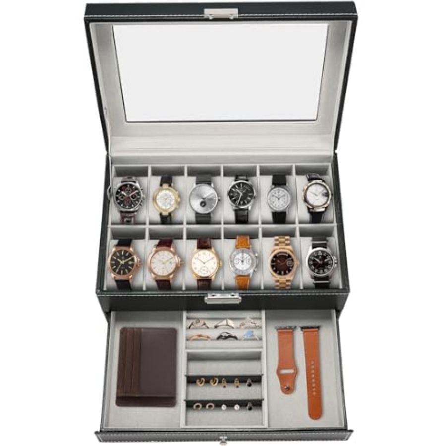12 Slot PU Leather Lockable Wa - Jewelry Watches Men recensione e prezzo