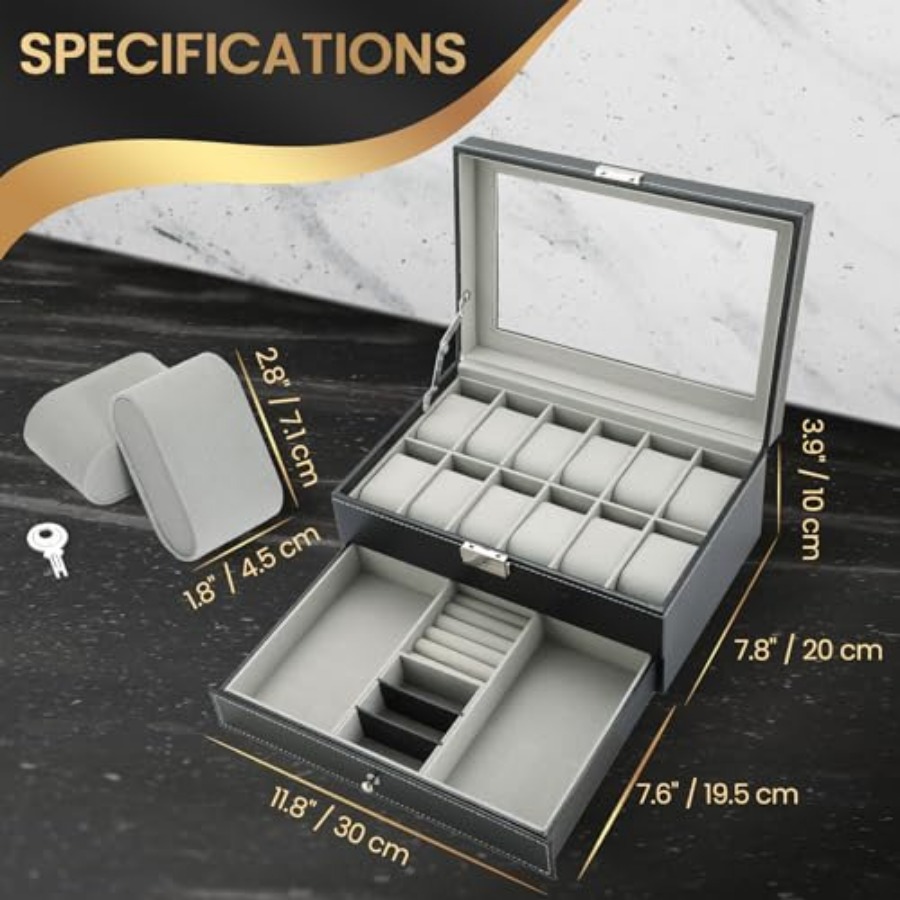 12 Slot PU Leather Lockable Wa - Jewelry Watches Men recensione e prezzo
