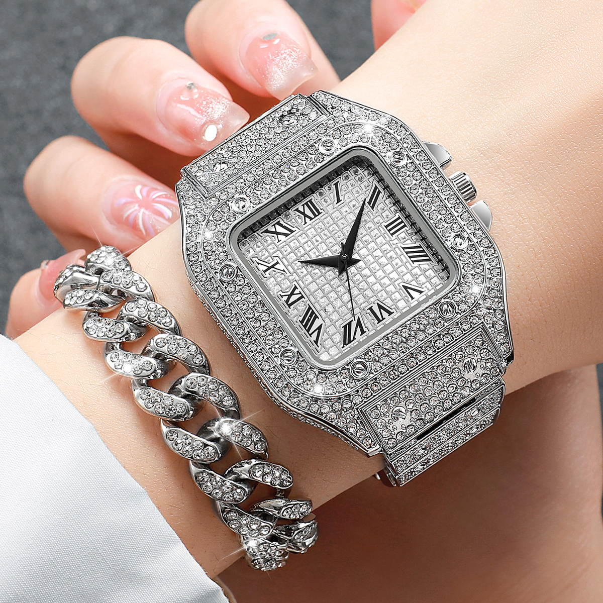 2PCS Iced Out Square Watch & C - Jewelry Watches Men recensione e prezzo