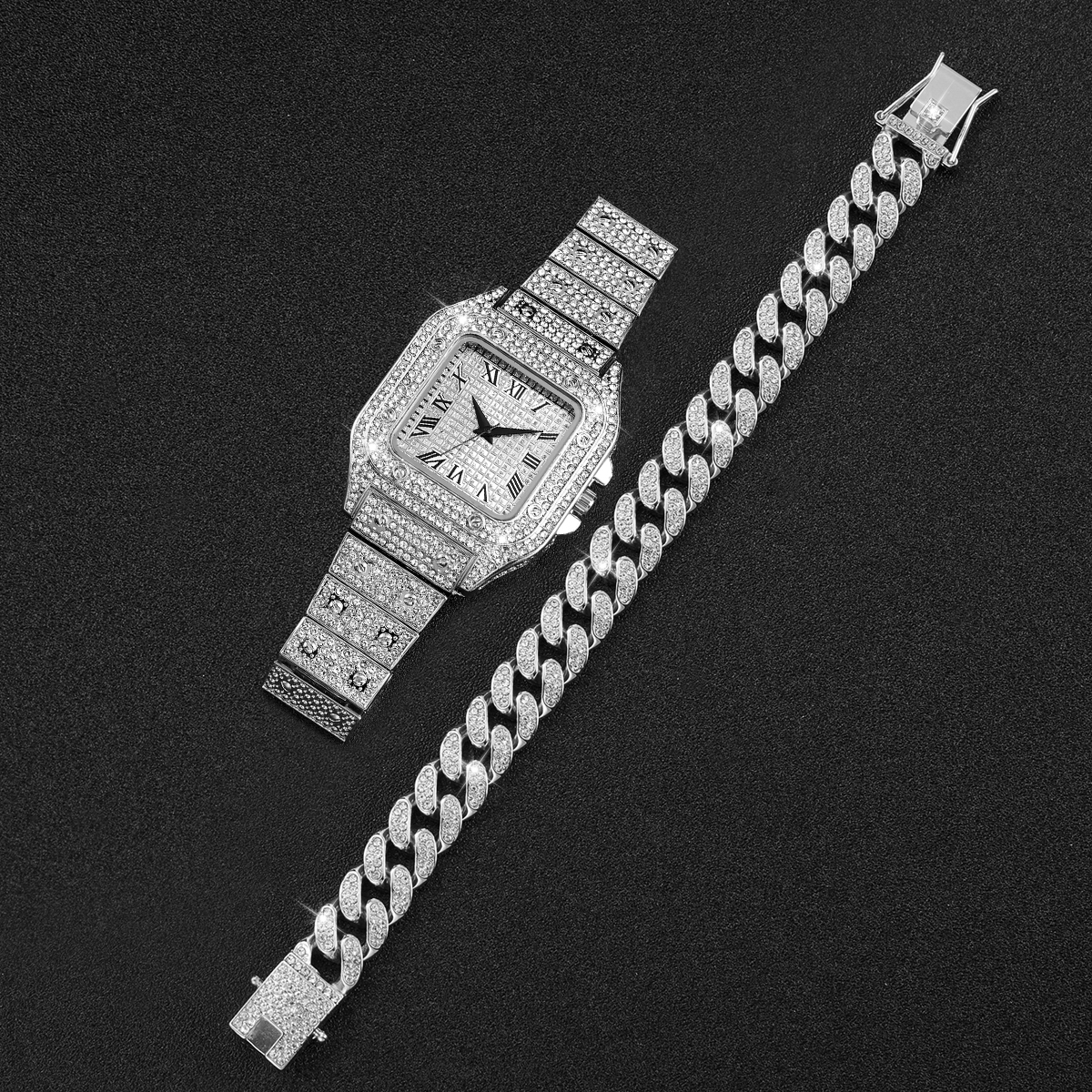 2PCS Iced Out Square Watch & C - Jewelry Watches Men recensione e prezzo