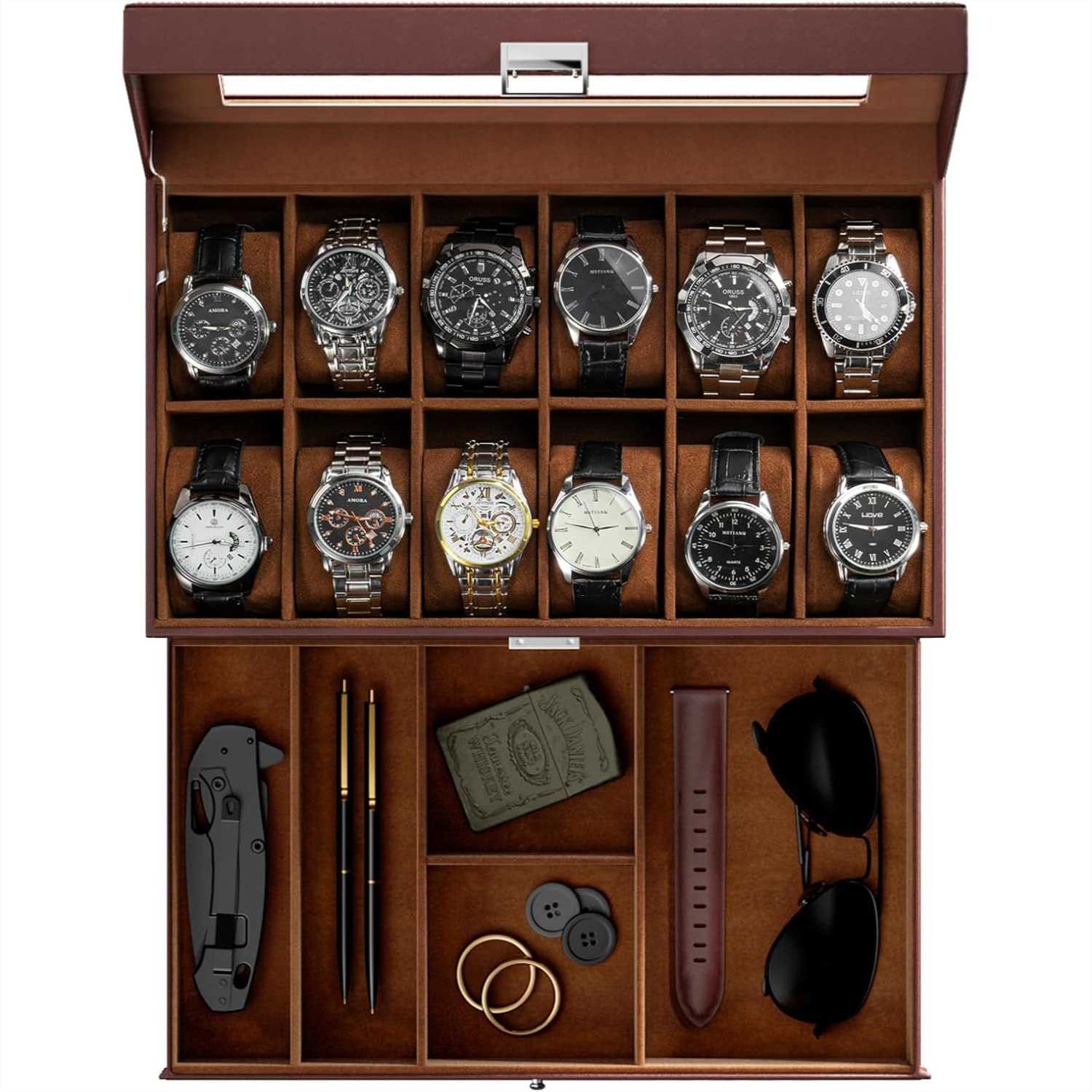 12 Slot Watch Box with Drawer, - Jewelry Watches Men recensione e prezzo