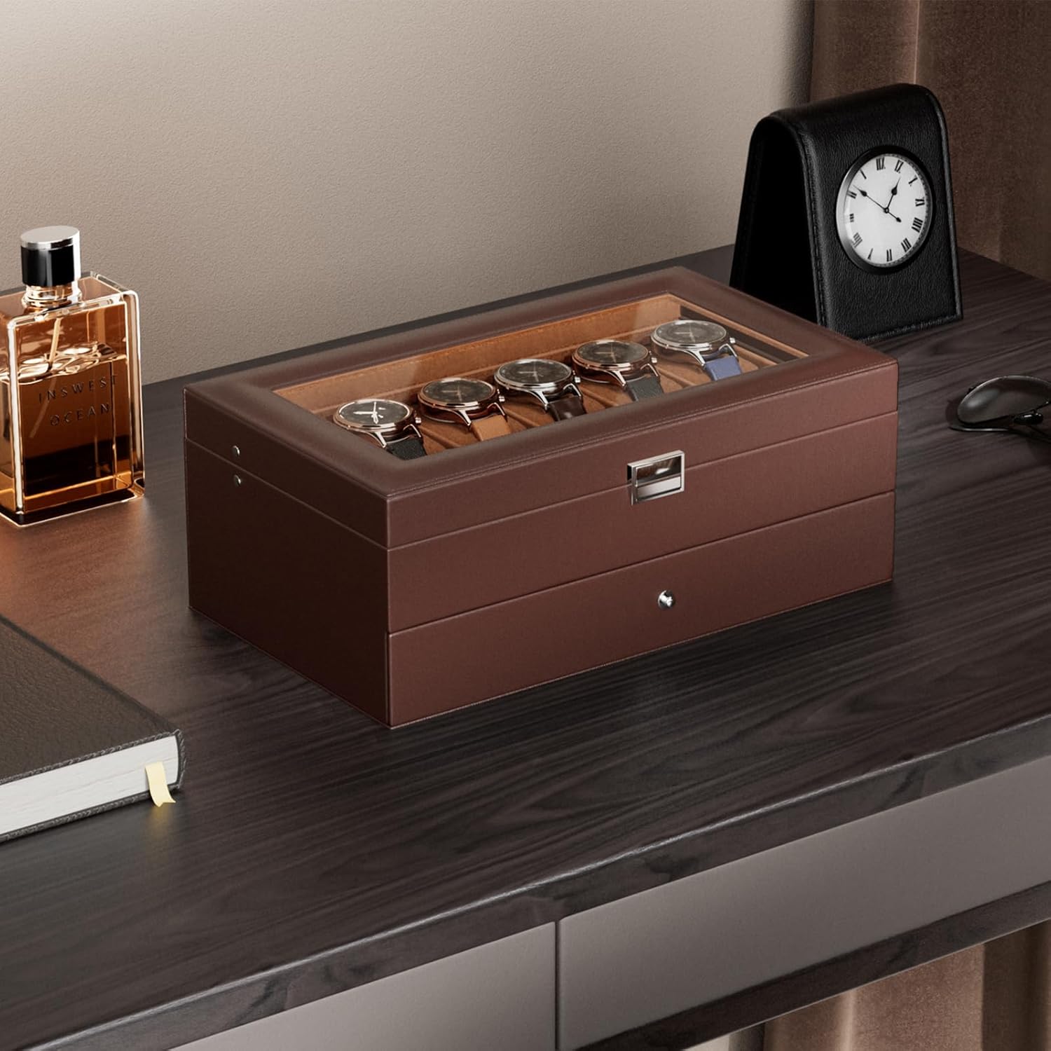 12 Slot Watch Box with Drawer, - Jewelry Watches Men recensione e prezzo