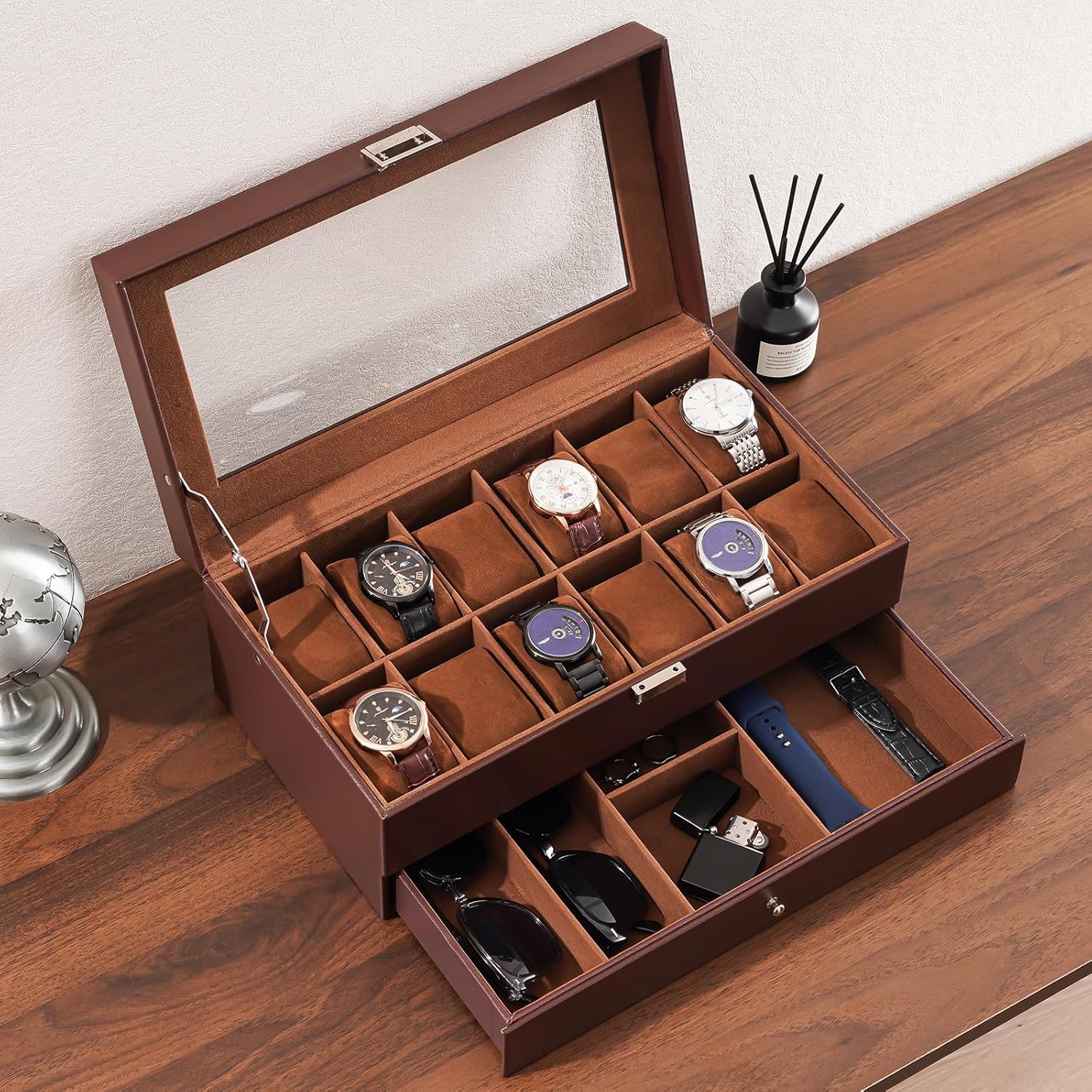 12 Slot Watch Box with Drawer, - Jewelry Watches Men recensione e prezzo