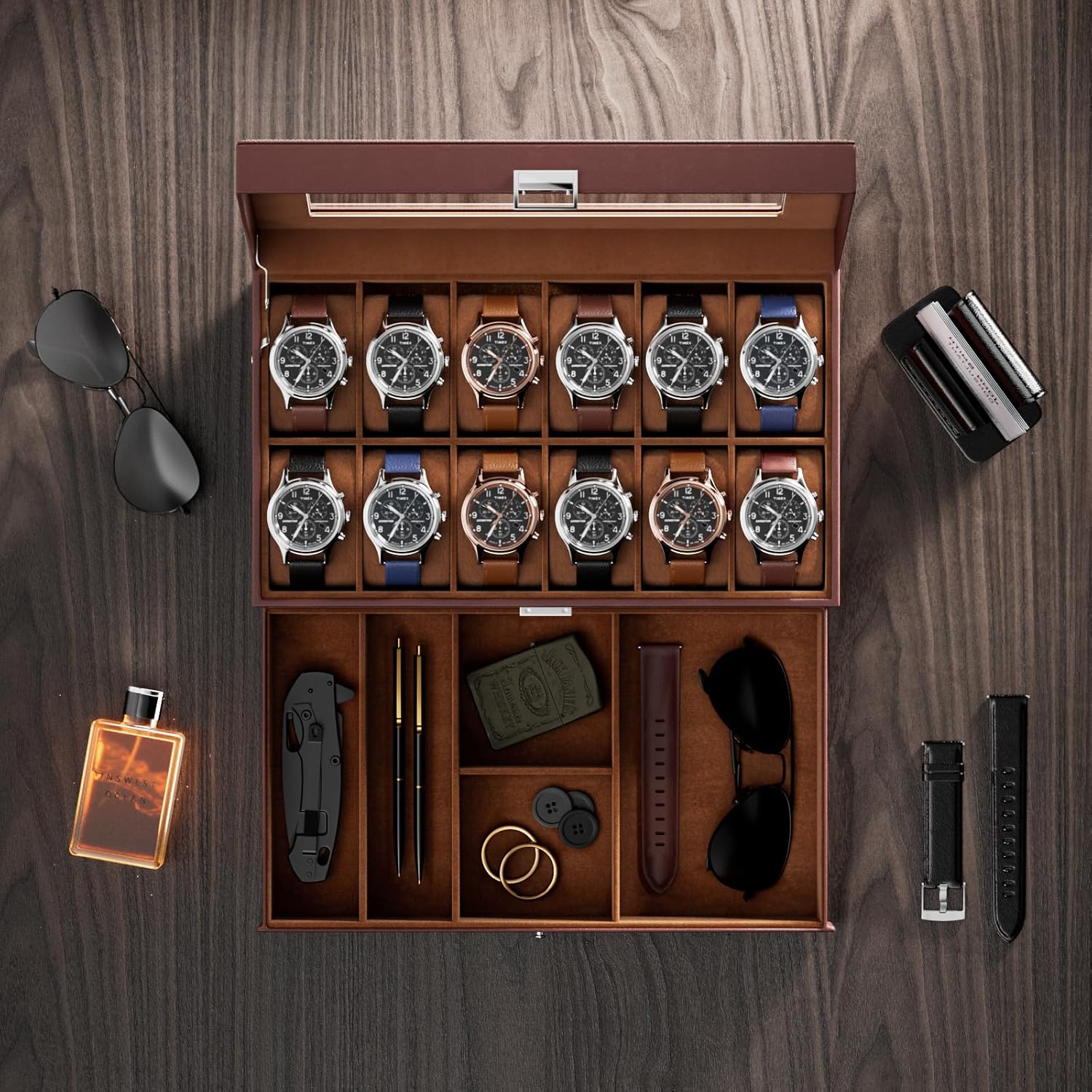 12 Slot Watch Box with Drawer, - Jewelry Watches Men recensione e prezzo