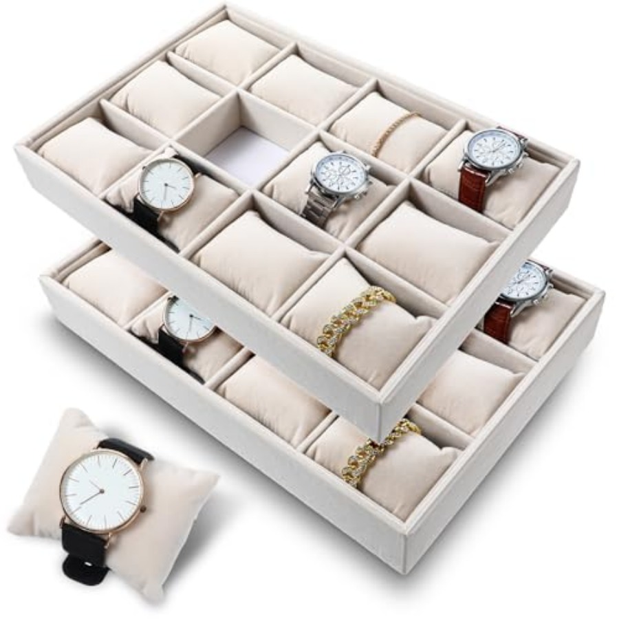 2 Pcs Beige Velvet Jewelry Org - Jewelry Watches Men recensione e prezzo