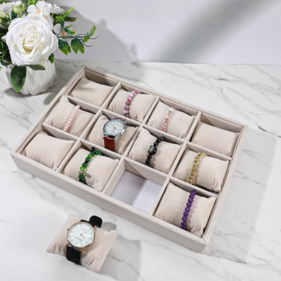 2 Pcs Beige Velvet Jewelry Org - Jewelry Watches Men recensione e prezzo