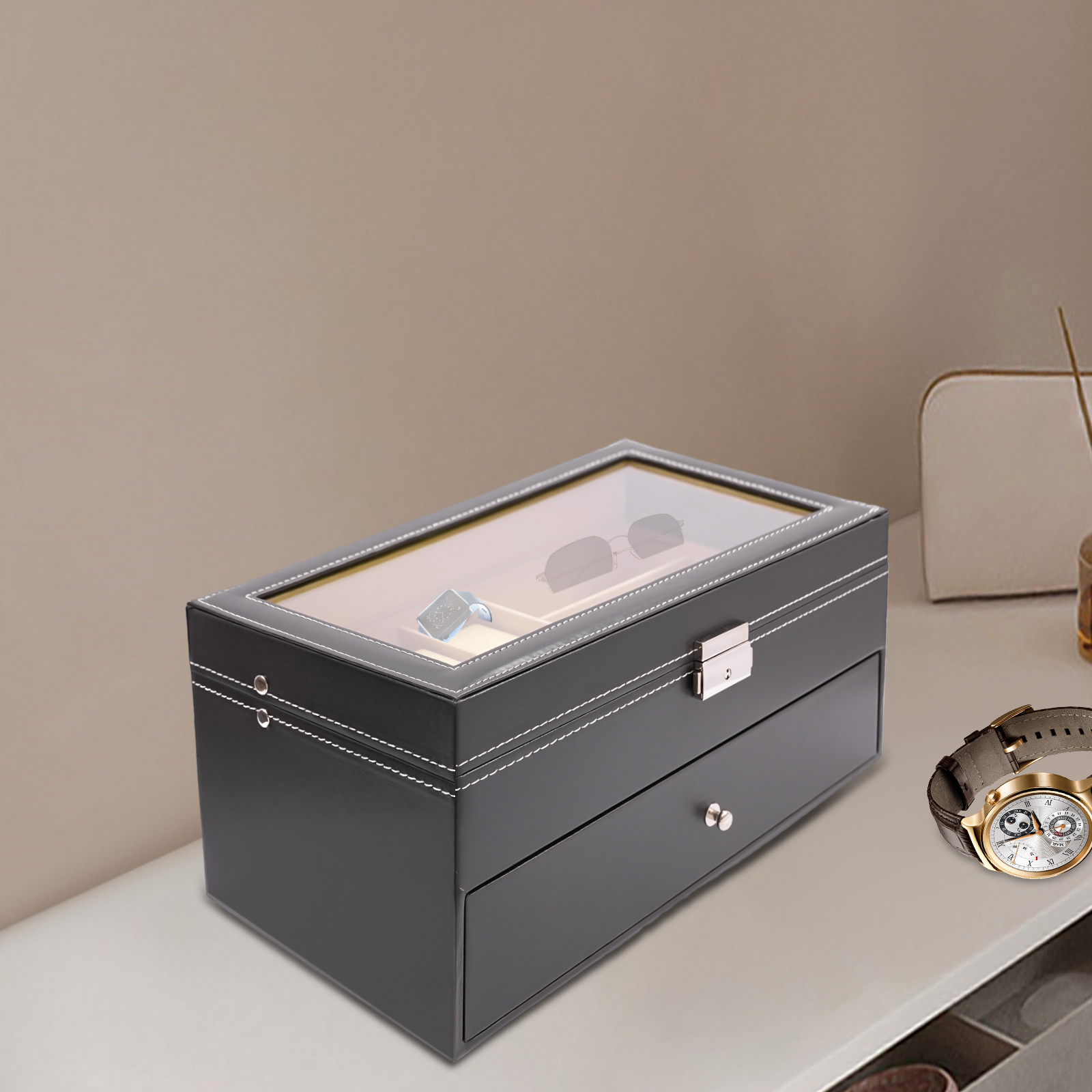 Black 2-Tier Watch Jewelry Dis - Jewelry Box That Holds Watches recensione e prezzo