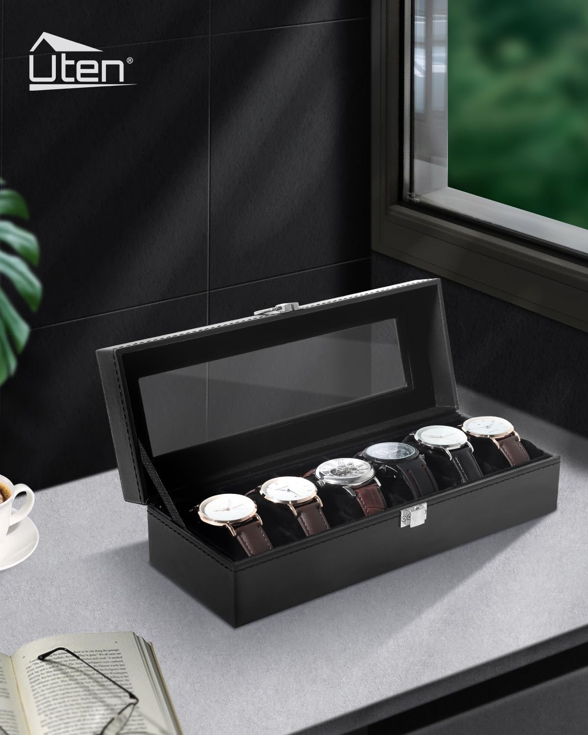 6 Slot Watch Box with Glass Li - Jewelry Watches Men recensione e prezzo