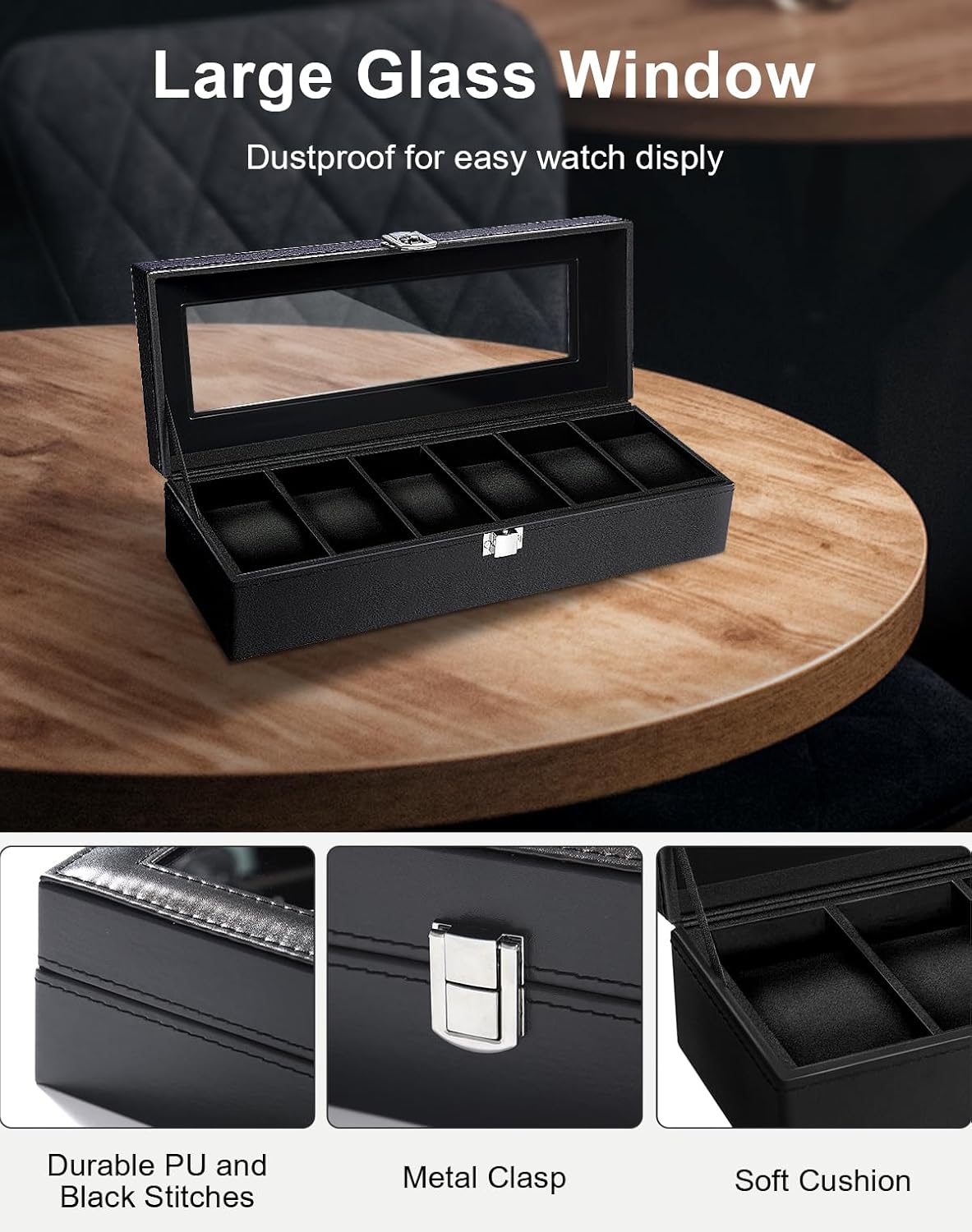 6 Slot Watch Box with Glass Li - Jewelry Watches Men recensione e prezzo
