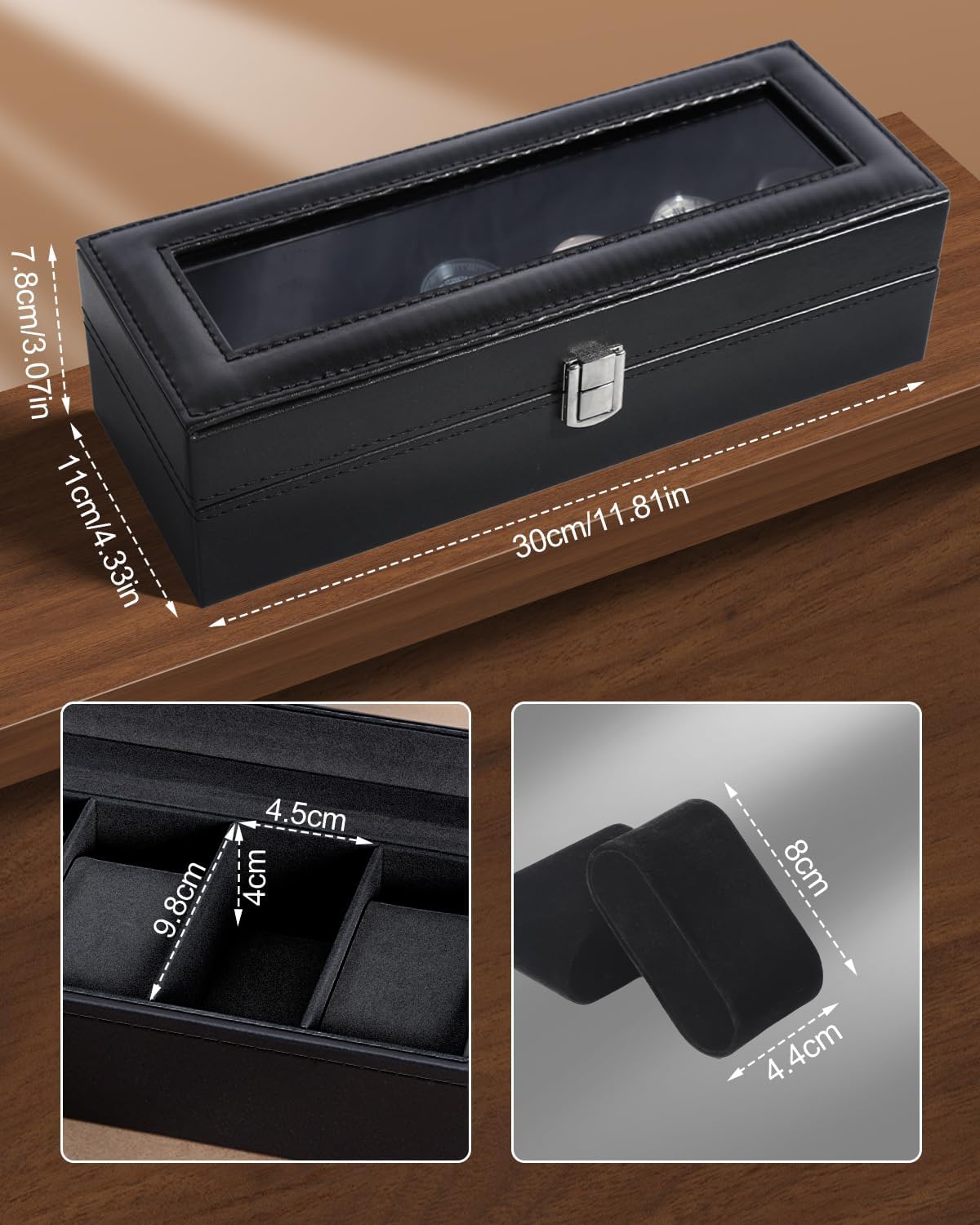 6 Slot Watch Box with Glass Li - Jewelry Watches Men recensione e prezzo