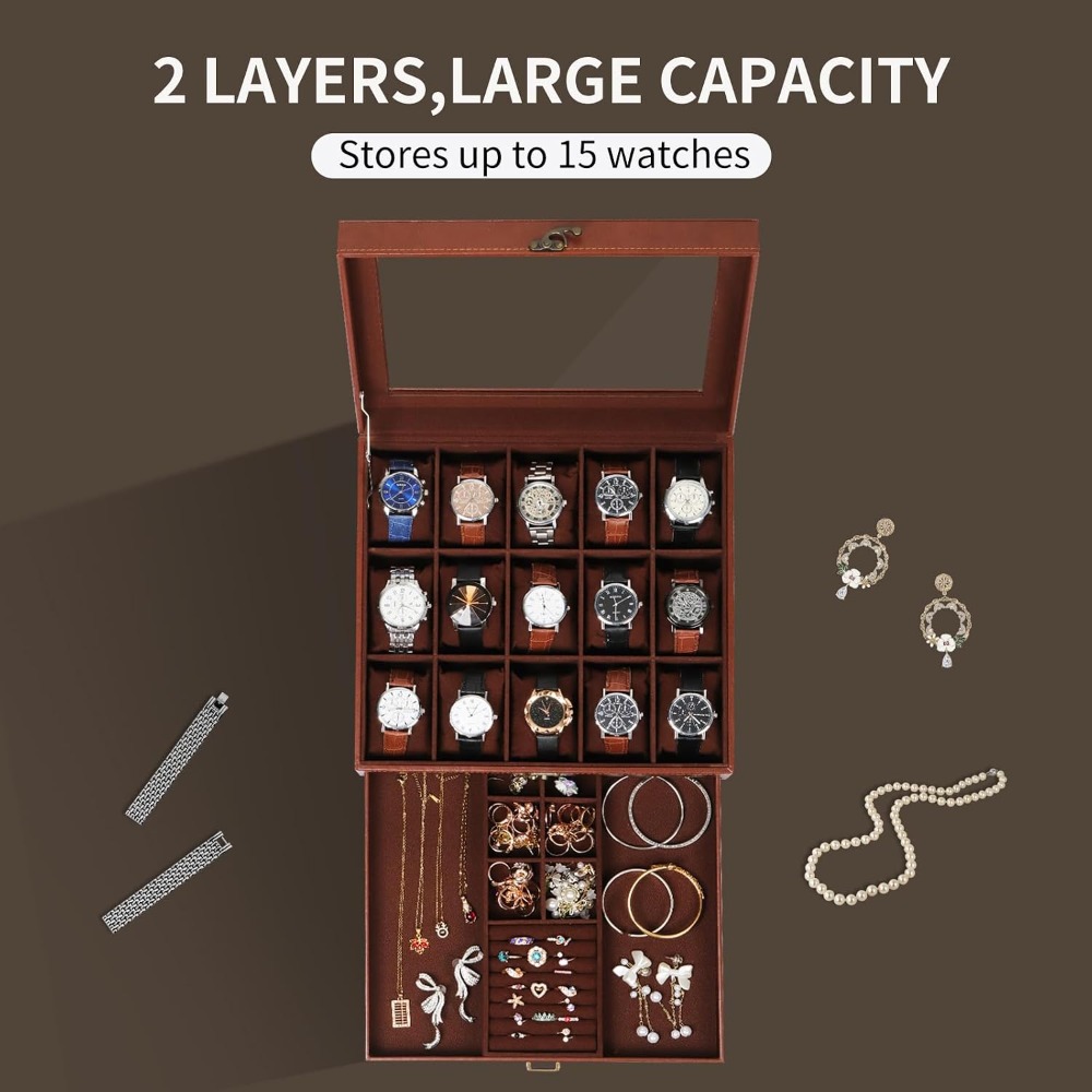 2-Layer Watch Box with Lock, H - Jewelry Box That Holds Watches recensione e prezzo