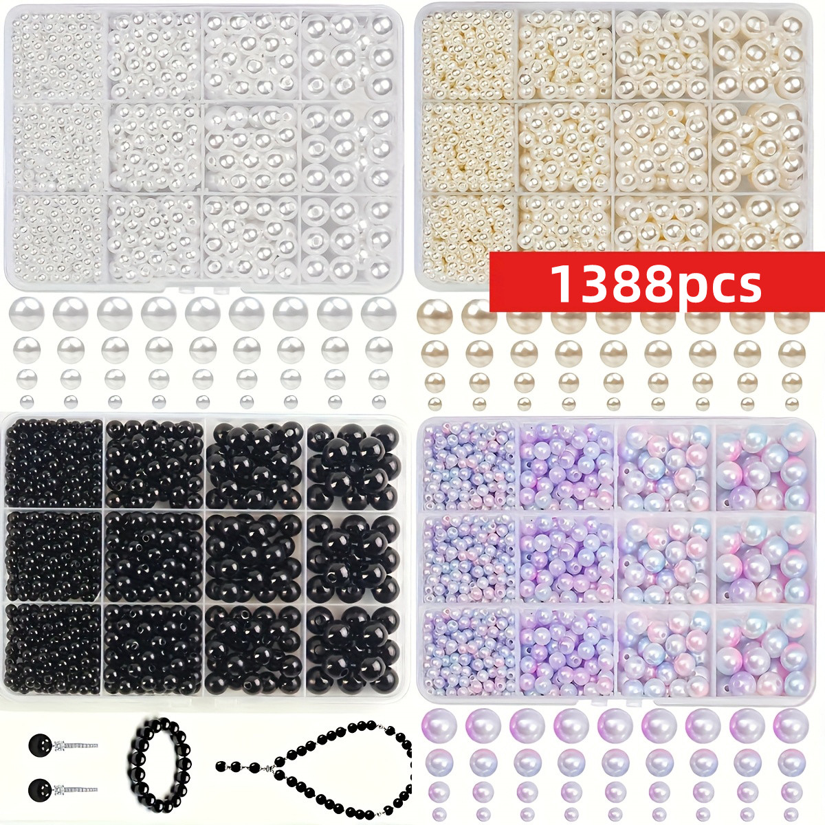 1388pcs 4/6/8/10mm  Black, whi - Fine Jewelry & Watches Photos recensione e prezzo